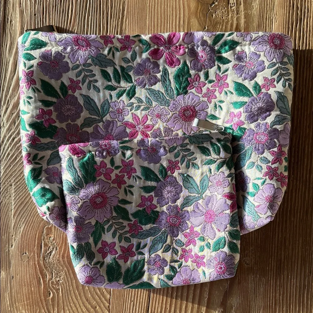 Purple French retro jacquard cosmetic makeup bags set of 2